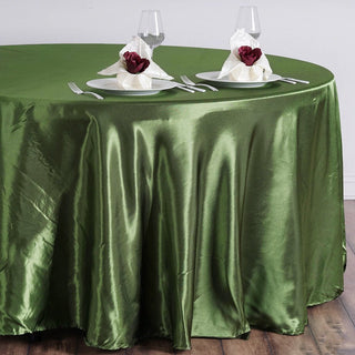 Elevate Your Event with the Olive Green 108" Seamless Satin Round Tablecloth