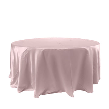 120" Seamless Satin Round Tablecloth - Blush for 5 Foot Table With Floor-Length Drop