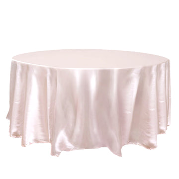 120" Seamless Satin Round Tablecloth - Blush for 5 Foot Table With Floor-Length Drop