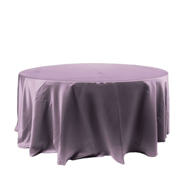 120" Violet Amethyst Seamless Satin Round Tablecloth for 5 Foot Table With Floor-Length Drop