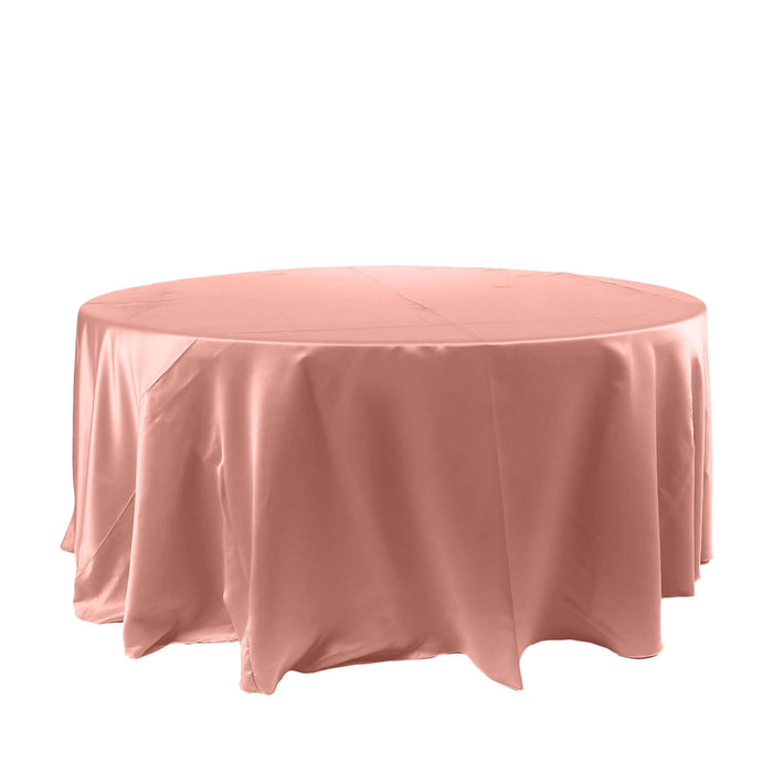 120" Dusty Rose Seamless Satin Round Tablecloth for 5 Foot Table With Floor-Length Drop