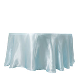 120inch Light Blue Smooth Seamless Satin Round Tablecloth for 5 Foot Table With Floor-Length Drop