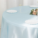 120inch Light Blue Smooth Seamless Satin Round Tablecloth for 5 Foot Table With Floor-Length Drop