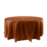 120" Cinnamon Brown Smooth Seamless Satin Round Tablecloth for 5 Foot Table With Floor-Length Drop