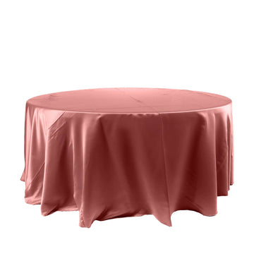 120" Cinnamon Rose Seamless Satin Round Tablecloth for 5 Foot Table With Floor-Length Drop