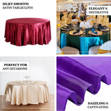 132inch Purple Seamless Satin Round Tablecloth for 6 Foot Table With Floor-Length Drop