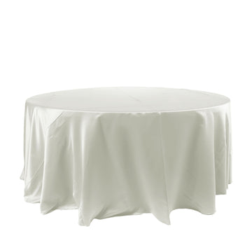 120" Ivory Seamless Satin Round Tablecloth for 5 Foot Table With Floor-Length Drop