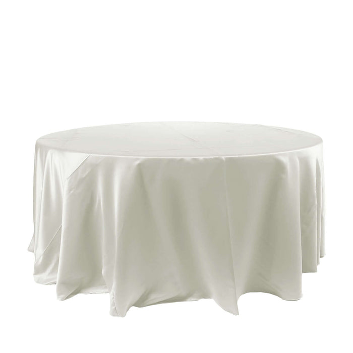 120" Ivory Seamless Satin Round Tablecloth for 5 Foot Table With Floor-Length Drop