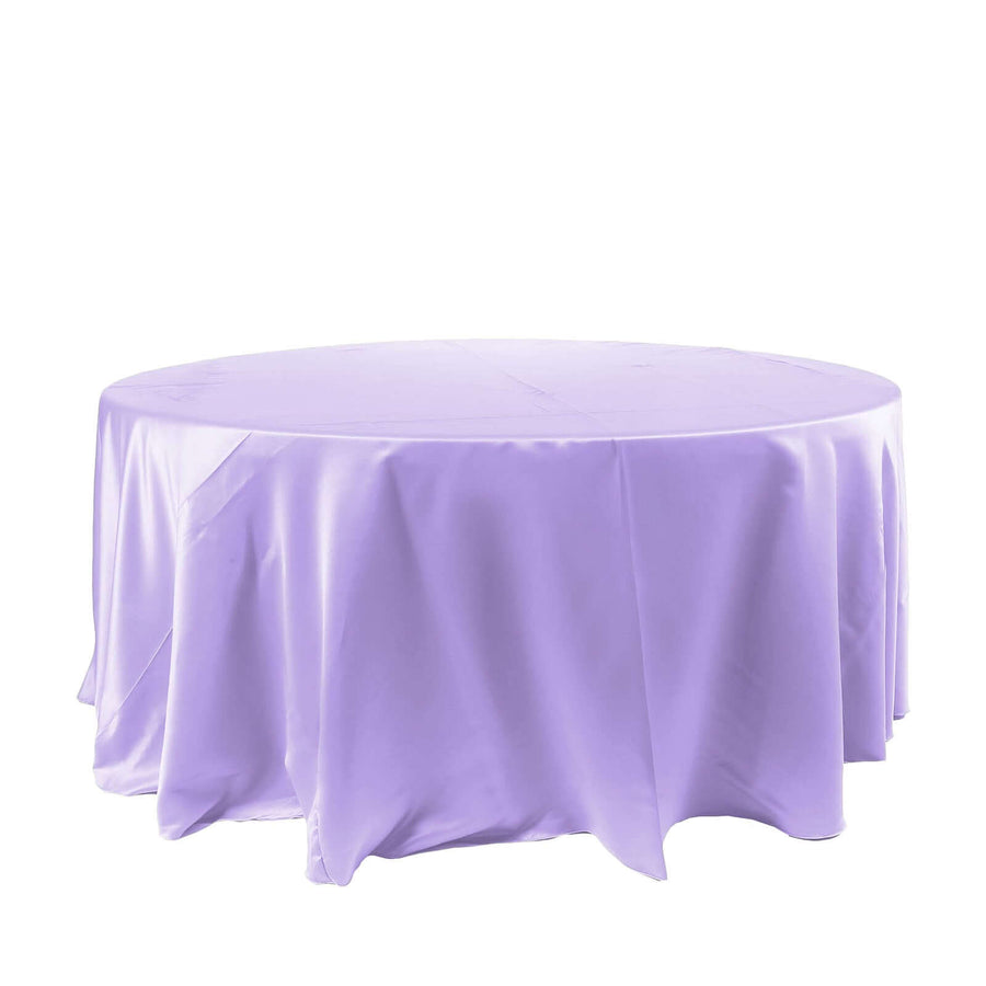 120" Lavender Lilac Seamless Satin Round Tablecloth for 5 Foot Table With Floor-Length Drop