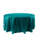 120" Peacock Teal Seamless Satin Round Tablecloth for 5 Foot Table With Floor-Length Drop