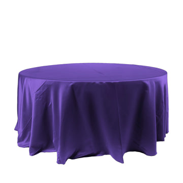 120" Purple Seamless Satin Round Tablecloth for 5 Foot Table With Floor-Length Drop