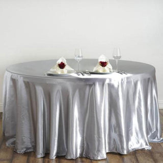 Create Unforgettable Moments with the Silver Seamless Satin Round Tablecloth