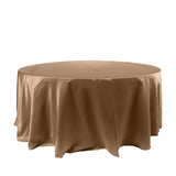 120" Taupe Smooth Seamless Satin Round Tablecloth for 5 Foot Table With Floor-Length Drop