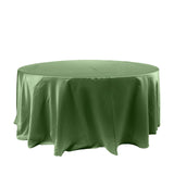 120" Olive Green Seamless Satin Round Tablecloth for 5 Foot Table With Floor-Length Drop