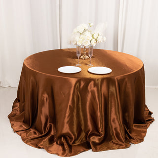 <h3 style="margin-left:0px;"><strong>Durable and Easy to Care For Cinnamon Brown Satin Tablecloth</strong>