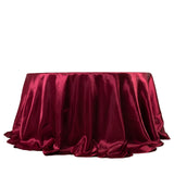 Burgundy Seamless Satin Round Tablecloth 132inch for 6 Foot Table With Floor-Length Drop