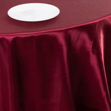 Burgundy Seamless Satin Round Tablecloth 132inch for 6 Foot Table With Floor-Length Drop