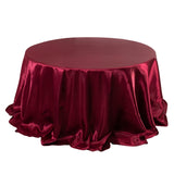 Burgundy Seamless Satin Round Tablecloth 132inch for 6 Foot Table With Floor-Length Drop