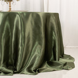 Dusty Sage Green Seamless Satin Round Tablecloth for 6 Foot Table With Floor-Length Drop