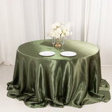 Dusty Sage Green Seamless Satin Round Tablecloth for 6 Foot Table With Floor-Length Drop