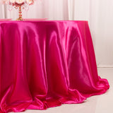 132inch Fuchsia Seamless Satin Round Tablecloth for 6 Foot Table With Floor-Length Drop