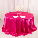 132inch Fuchsia Seamless Satin Round Tablecloth for 6 Foot Table With Floor-Length Drop