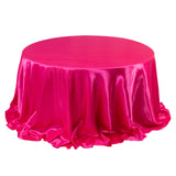 132inch Fuchsia Seamless Satin Round Tablecloth for 6 Foot Table With Floor-Length Drop