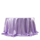 132inch Lavender Lilac Seamless Satin Round Tablecloth for 6 Foot Table With Floor-Length Drop