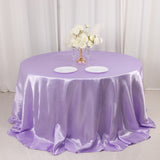 132inch Lavender Lilac Seamless Satin Round Tablecloth for 6 Foot Table With Floor-Length Drop