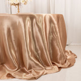 132inch Nude Seamless Satin Round Tablecloth for 6 Foot Table With Floor-Length Drop