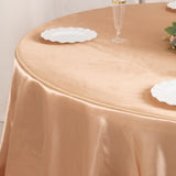 132inch Nude Seamless Satin Round Tablecloth for 6 Foot Table With Floor-Length Drop