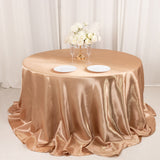 132inch Nude Seamless Satin Round Tablecloth for 6 Foot Table With Floor-Length Drop