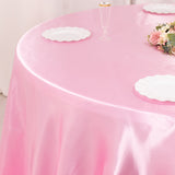 132inch Pink Seamless Satin Round Tablecloth for 6 Foot Table With Floor-Length Drop