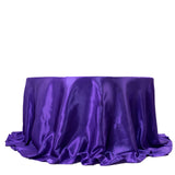 132inch Purple Seamless Satin Round Tablecloth for 6 Foot Table With Floor-Length Drop