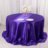 132inch Purple Seamless Satin Round Tablecloth for 6 Foot Table With Floor-Length Drop