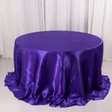 132inch Purple Seamless Satin Round Tablecloth for 6 Foot Table With Floor-Length Drop