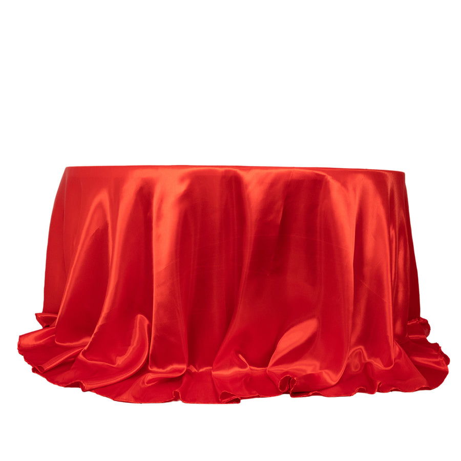 132inch Red Seamless Satin Round Tablecloth