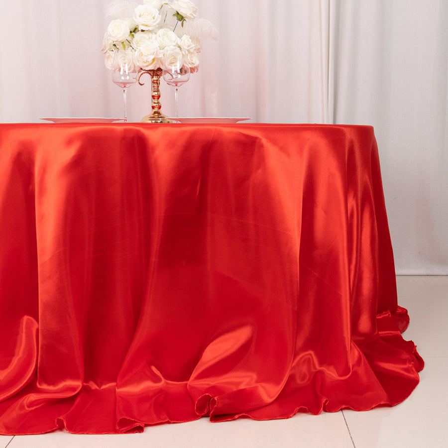 132inch Red Seamless Satin Round Tablecloth
