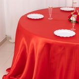 132inch Red Seamless Satin Round Tablecloth