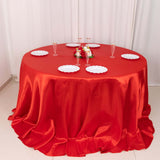 132inch Red Seamless Satin Round Tablecloth