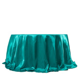 132inch Turquoise Seamless Satin Round Tablecloth for 6 Foot Table With Floor-Length Drop