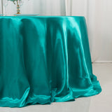 132inch Turquoise Seamless Satin Round Tablecloth for 6 Foot Table With Floor-Length Drop