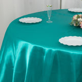 132inch Turquoise Seamless Satin Round Tablecloth for 6 Foot Table With Floor-Length Drop