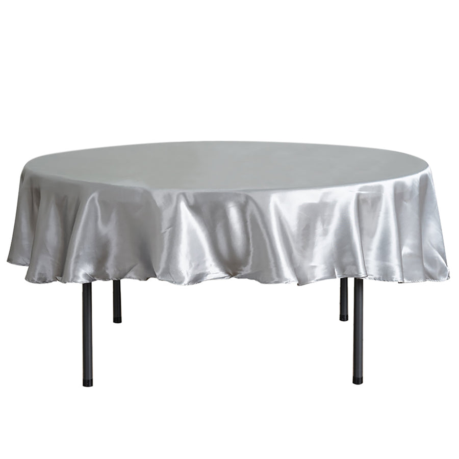 90 inch Silver Satin Round Tablecloth