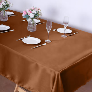 Enhance Your Event Decor with the Cinnamon Brown Satin Tablecloth