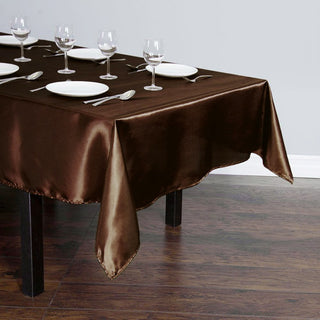 Introducing the Elegant Chocolate Satin Rectangular Tablecloth