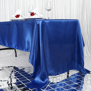 Enhance Your Table Décor with the Royal Blue Seamless Satin Rectangular Tablecloth