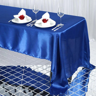 Add Elegance to Your Event with the 60x126 Royal Blue Seamless Satin Rectangular Tablecloth