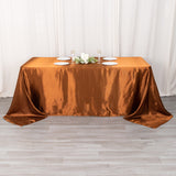 90x132inch Cinnamon Brown Satin Seamless Rectangular Tablecloth