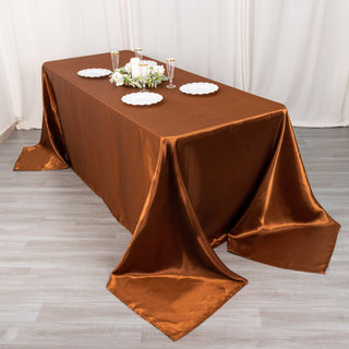 Experience Luxury with the Cinnamon Brown Satin Rectangular Tablecloth
